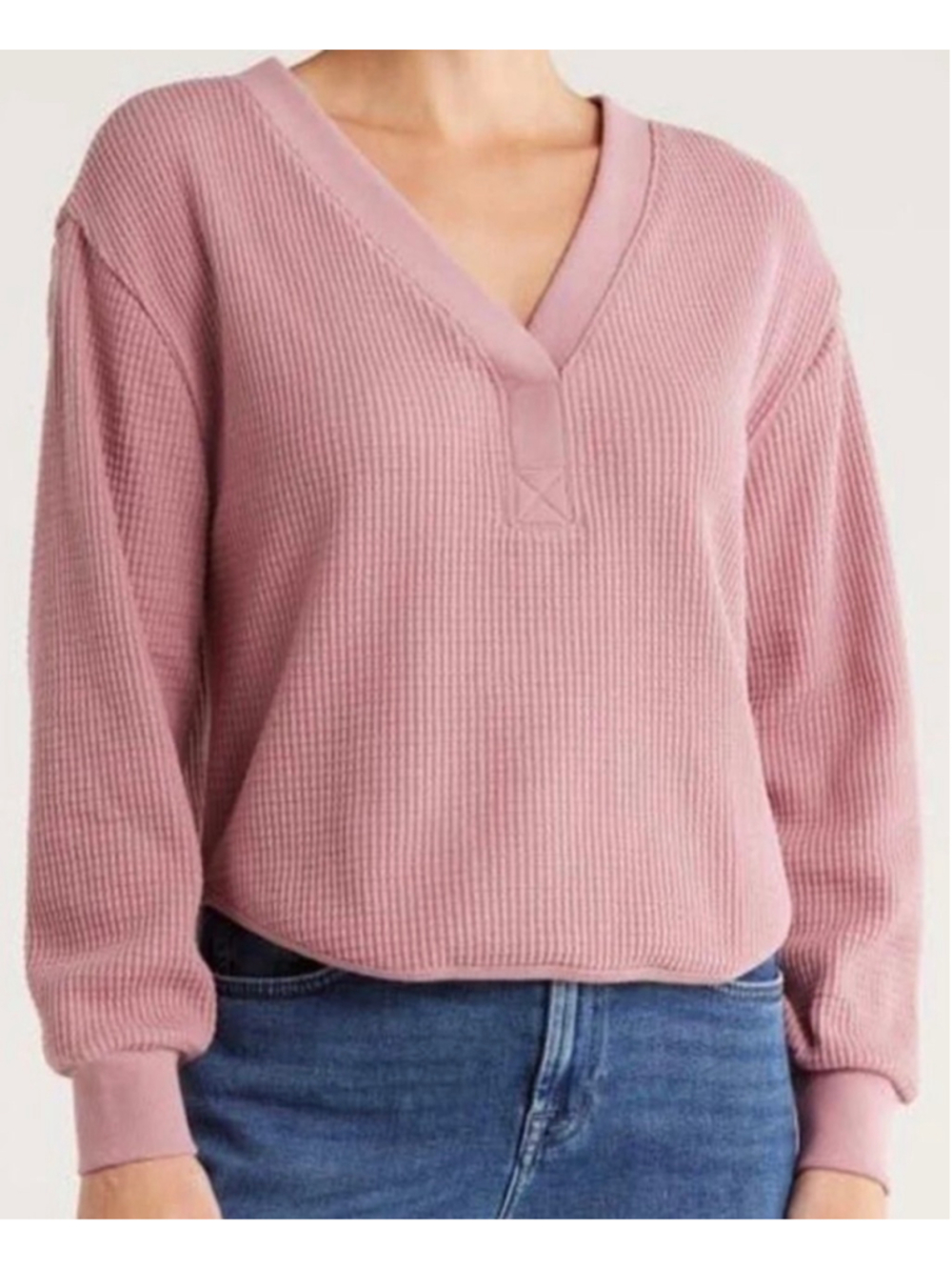 Women's Madewell Waffle Knit V-Neck Sweater Pink Size L